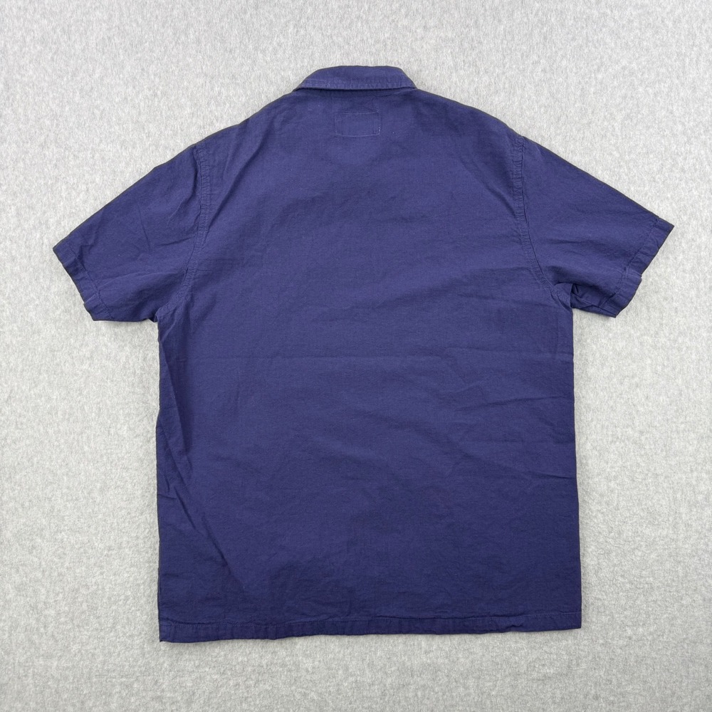 Folk Clothing Shirt Mens Medium Blue Linen Blend Short Sleeve Embroidered Resort - Picture 3 of 8